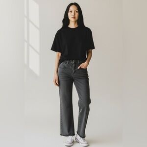 Polagram Women’s Wide Leg Raw Hem Jeans Gray Black Size Medium